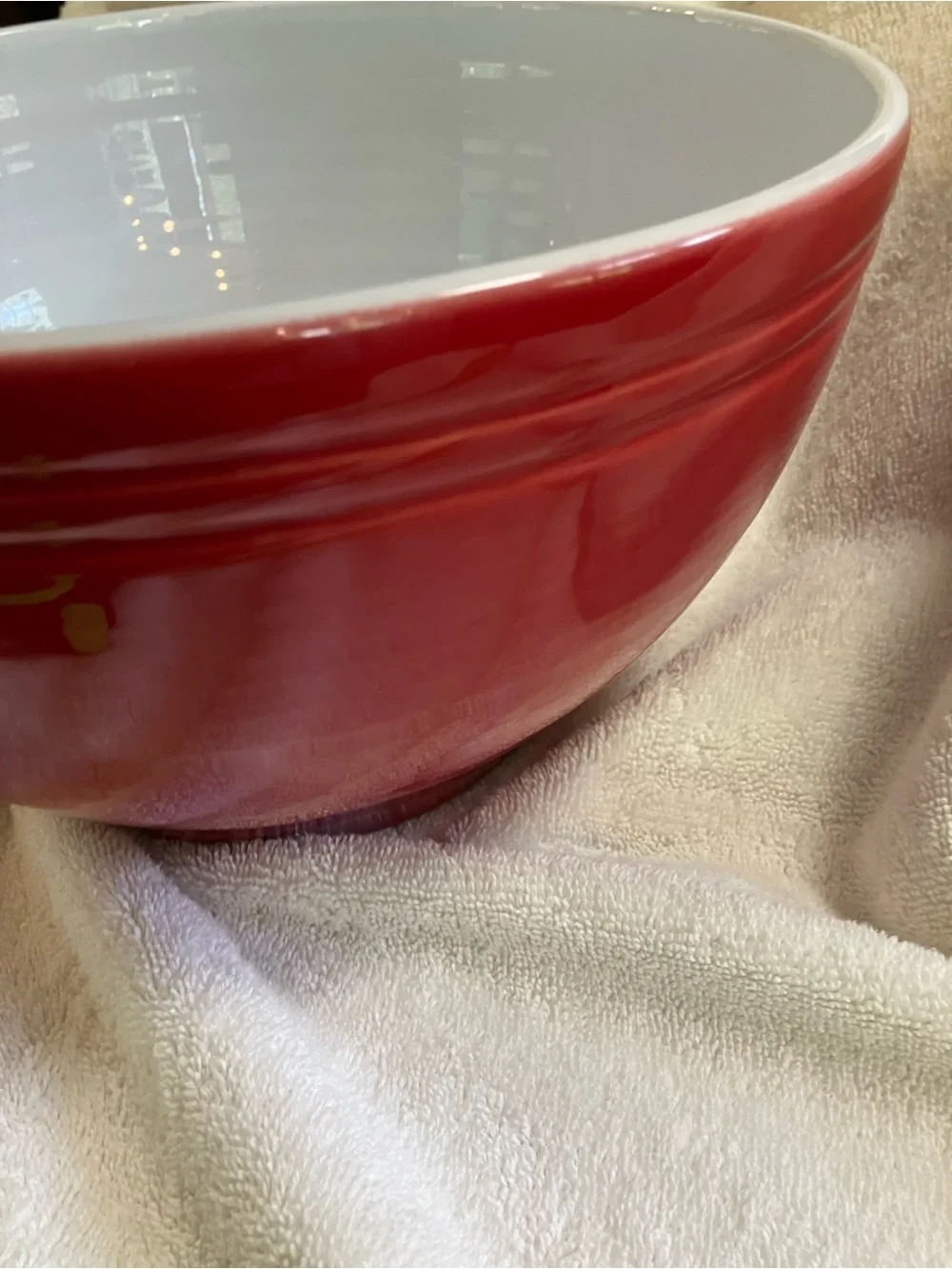 Vintage Emile Henry large red ceramic mixing bowl (model 6574), made in France